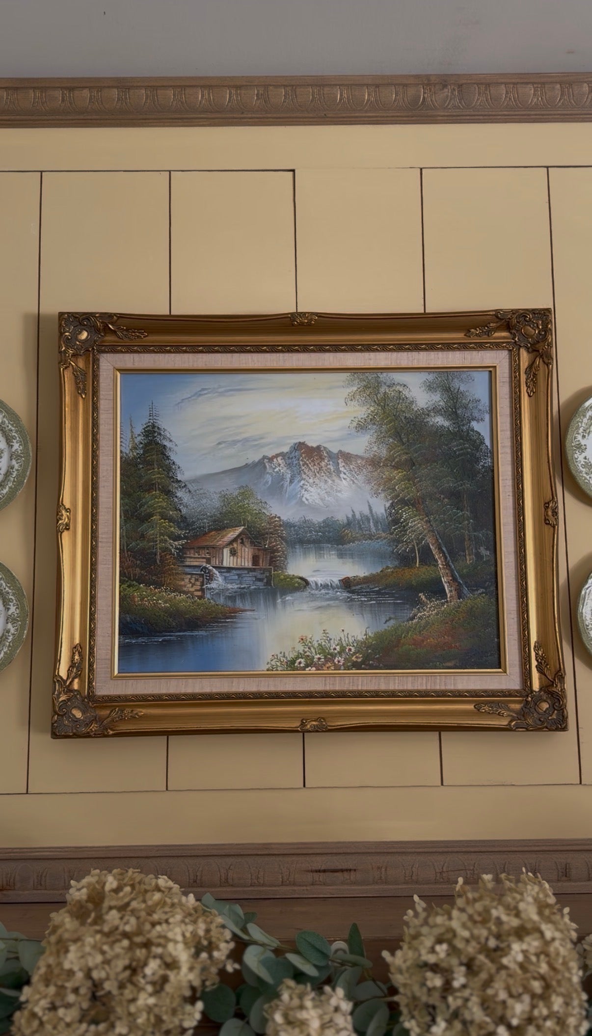 Spring Landscape Oil Painting in a Ornate Gold-painted Wooden Frame