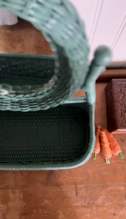 Refinished Wicker Vanity Mirror with Attached Basket