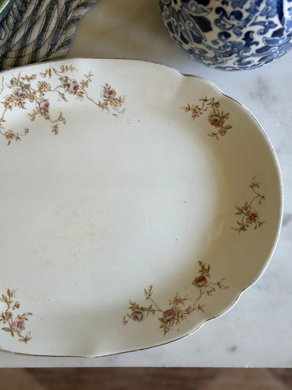 Brown Floral Bishop & Stonier Imperial Semi-Porcelain Platter made in England (1895-1900)
