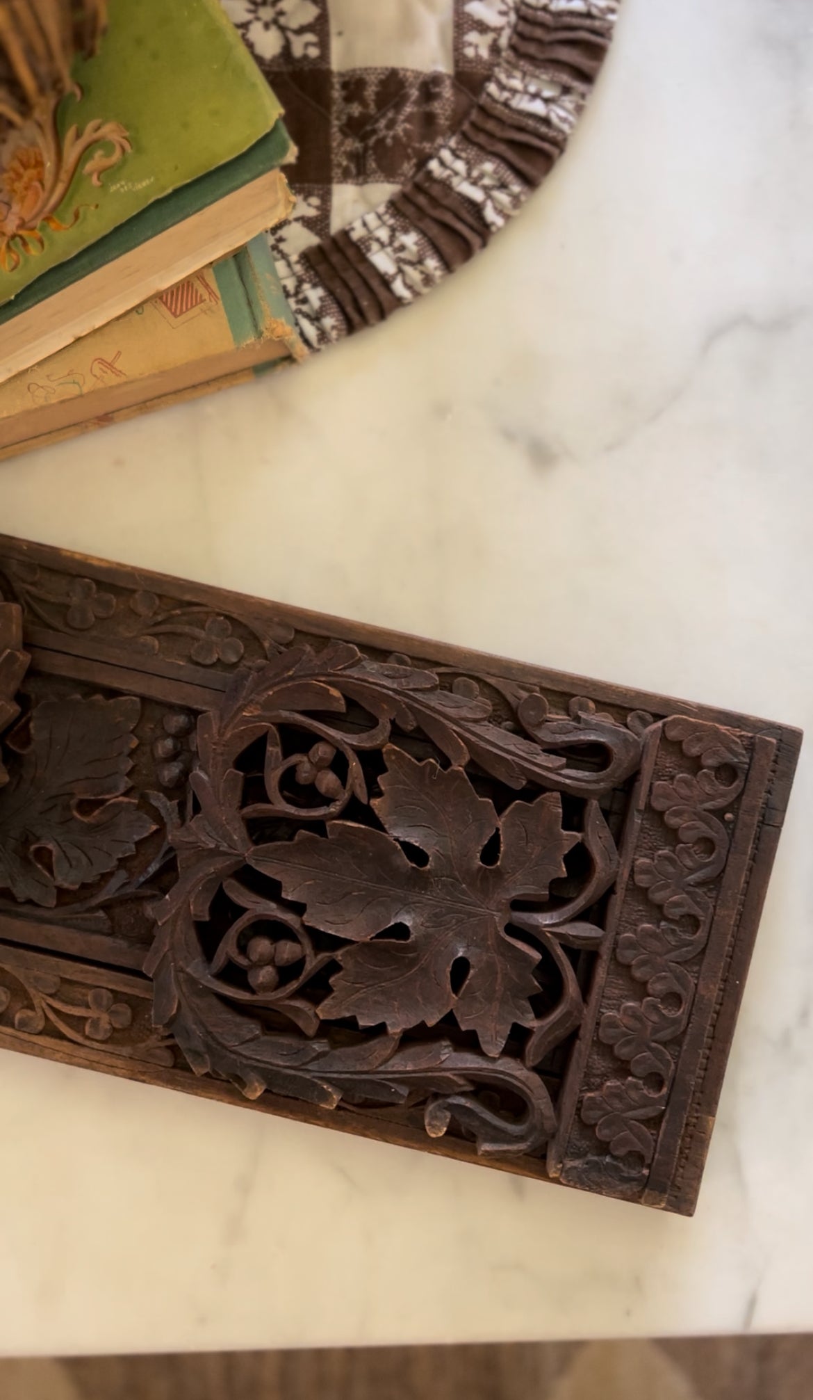 Hand Carved Wooden Folding and Expandable Book Ends