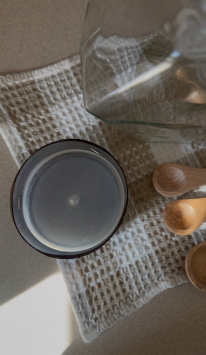 Large Glass Hexagon Canister with Wooden Lid