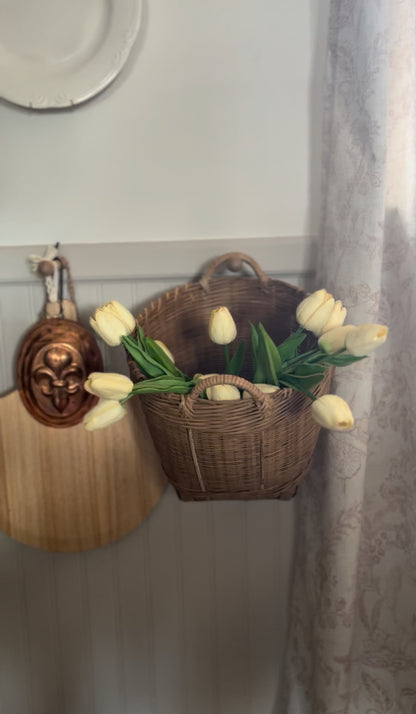 Double Handle Light Colored Woven Basket (flowers and rolling pins not included)
