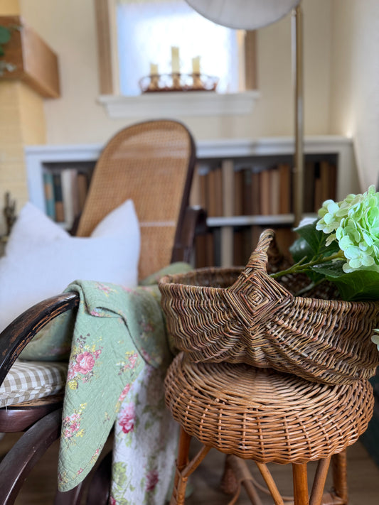 Hand-Woven Willow Buttocks Gathering Basket (flowers not included)