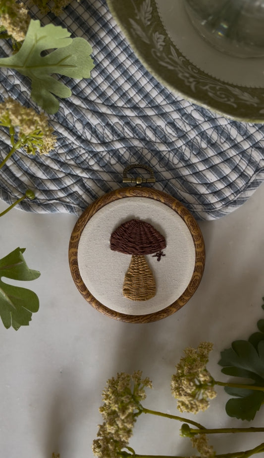 Two-Toned Wicker Mushroom Embroidery Magnet