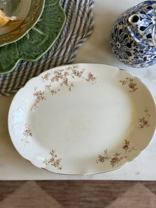 Brown Floral Bishop & Stonier Imperial Semi-Porcelain Platter made in England (1895-1900)