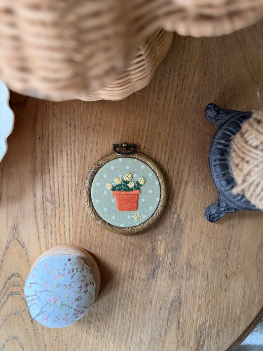 Mini Yellow Potted Flower Embroidery Magnet