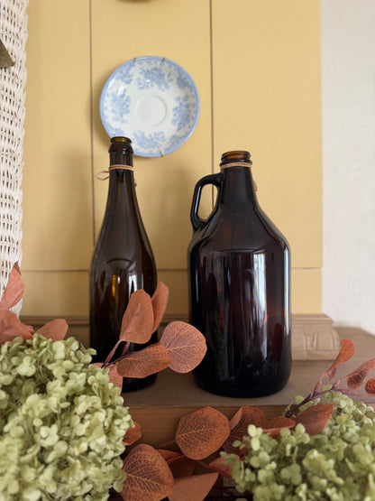 Amber Glass Bottles - sold separately (1 growlers and 1 bottle available)