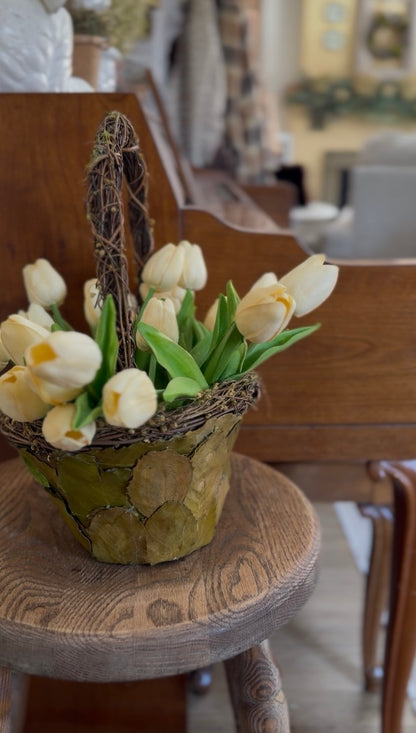 Leaf Basket with Tulips