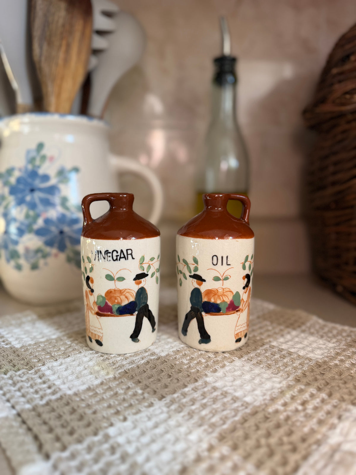 Vintage Ceramic Oil and Vinegar Cruet Jugs
