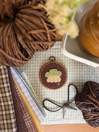Pumpkin filled with Hydrangeas on Brown Fabric Embroidery Magnet