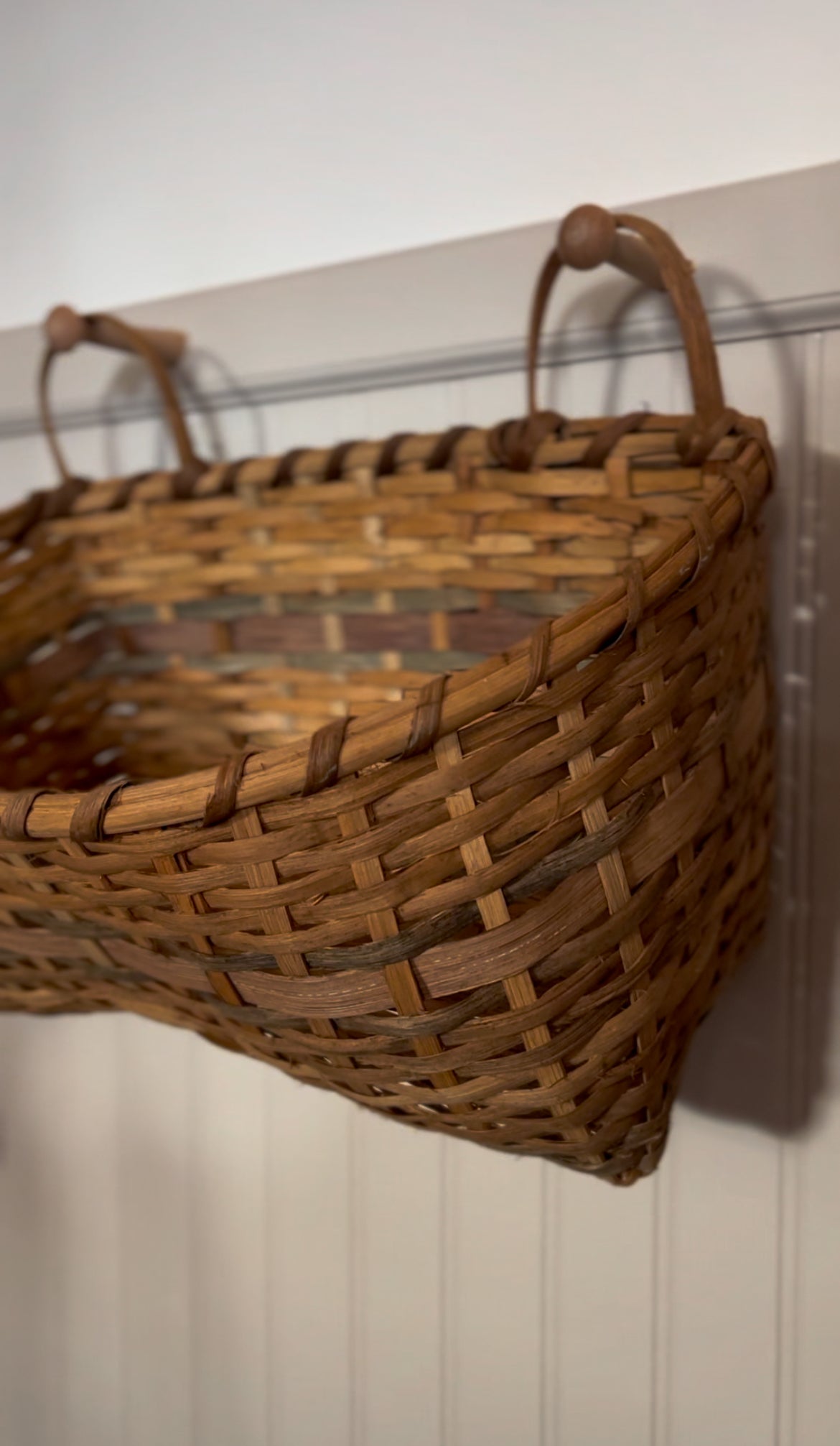 Double Handled Light Wicker Two-Toned Hanging Basket