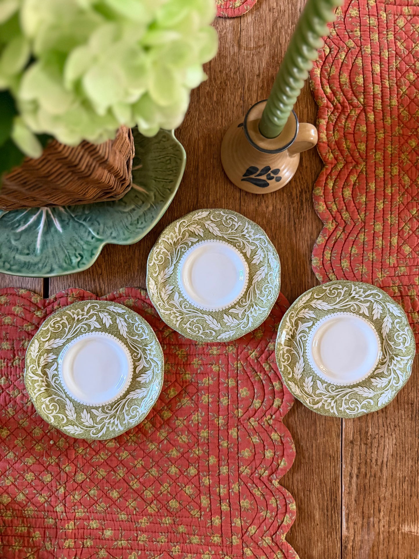Set of 3 Green Floral J&G Meakin England Saucers