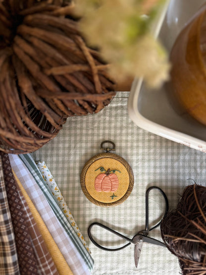 Pumpkin on Yellow Fabric Mini Embroidery Magnet