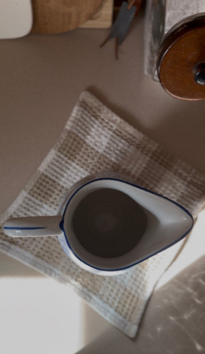 Vintage R.B. Bernarda Portuguese Pottery Blue Sponged Heart Pitcher