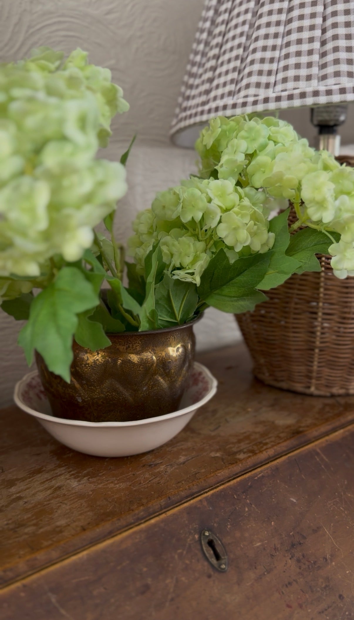 Brass Heart Planter with Red Floral Meakin Staffordshire England Bowl (flowers not included)