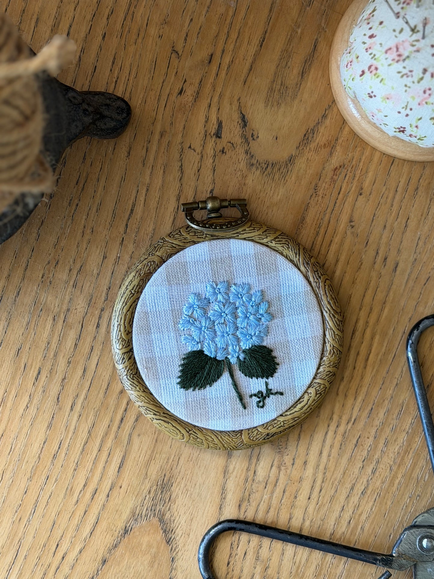 Mini Blue Hydrangea Embroidery Magnet