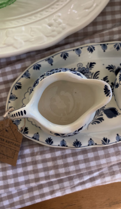 Delft Holland Teapot, Sugar Dish, Creamer, and Tray Set