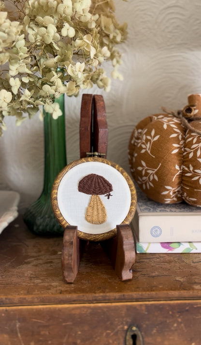 Dark Brown Wicker Mushroom Embroidery Magnet