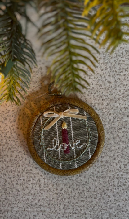 Small "Love" Advent Candle Embroidery Ornament