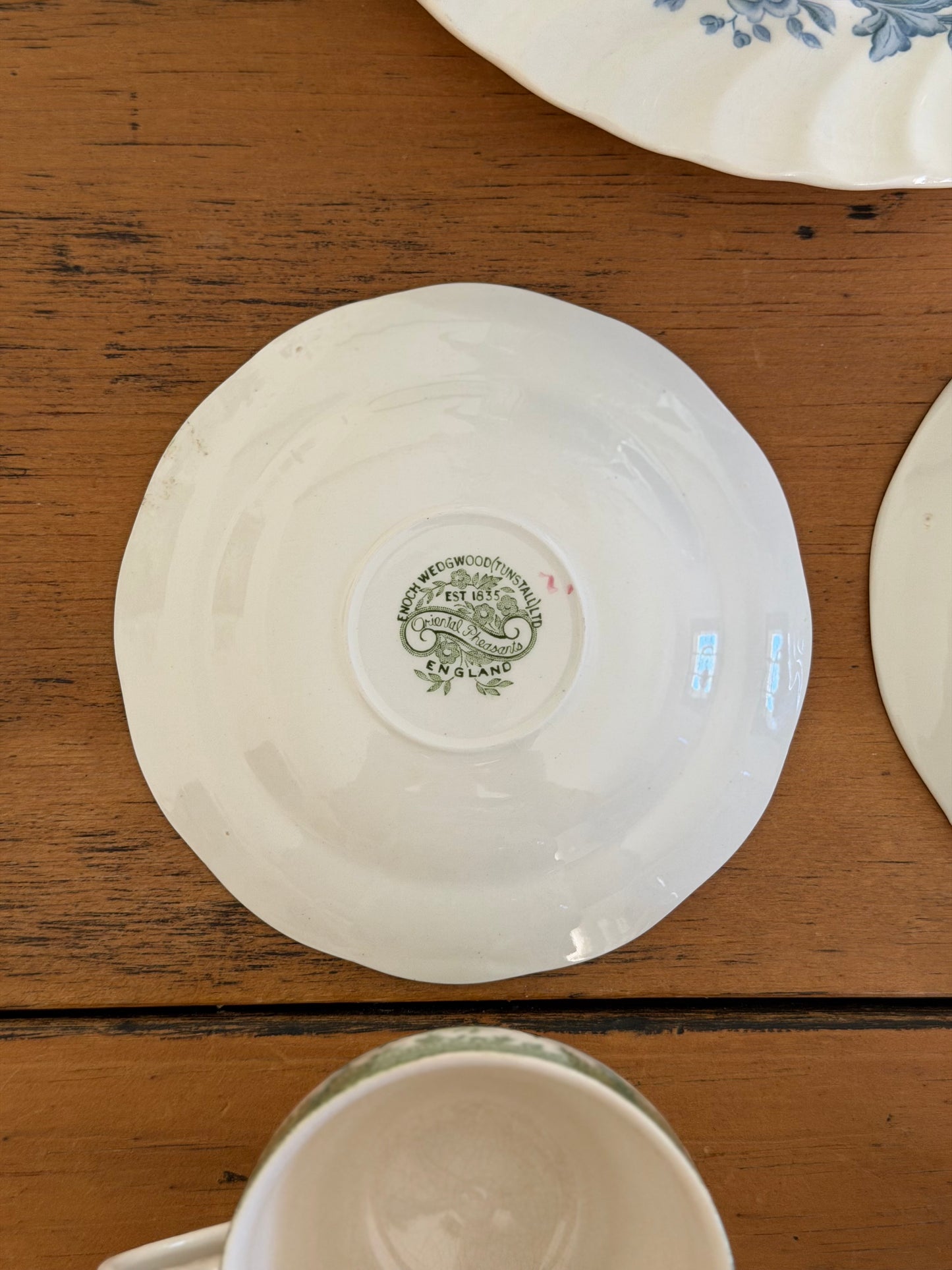 Set of 4 Enoch Wedgwood Green Floral Teacups and Saucers