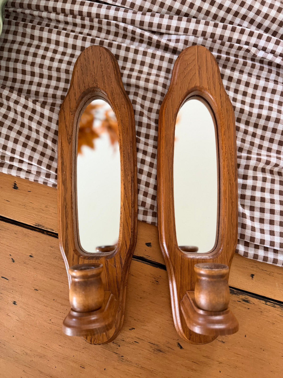 Set of 2 Mirrored Wooden Sconces