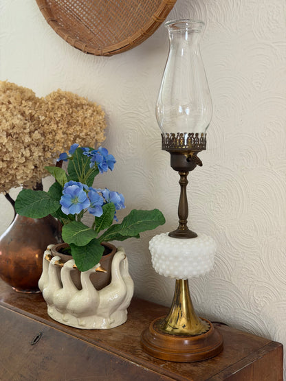 Vintage Brass, Wood, and Milk-glass Lamp