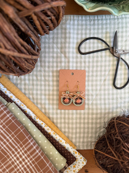 Pumpkin on Brown Flannel Fabric Embroidery Earrings