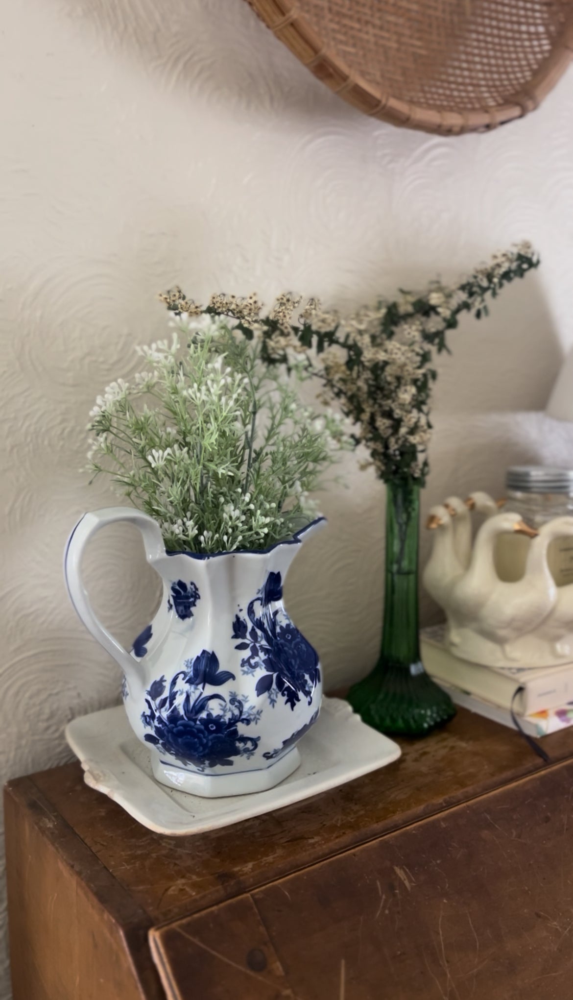 Blue and White Floral Ironstone Pitcher