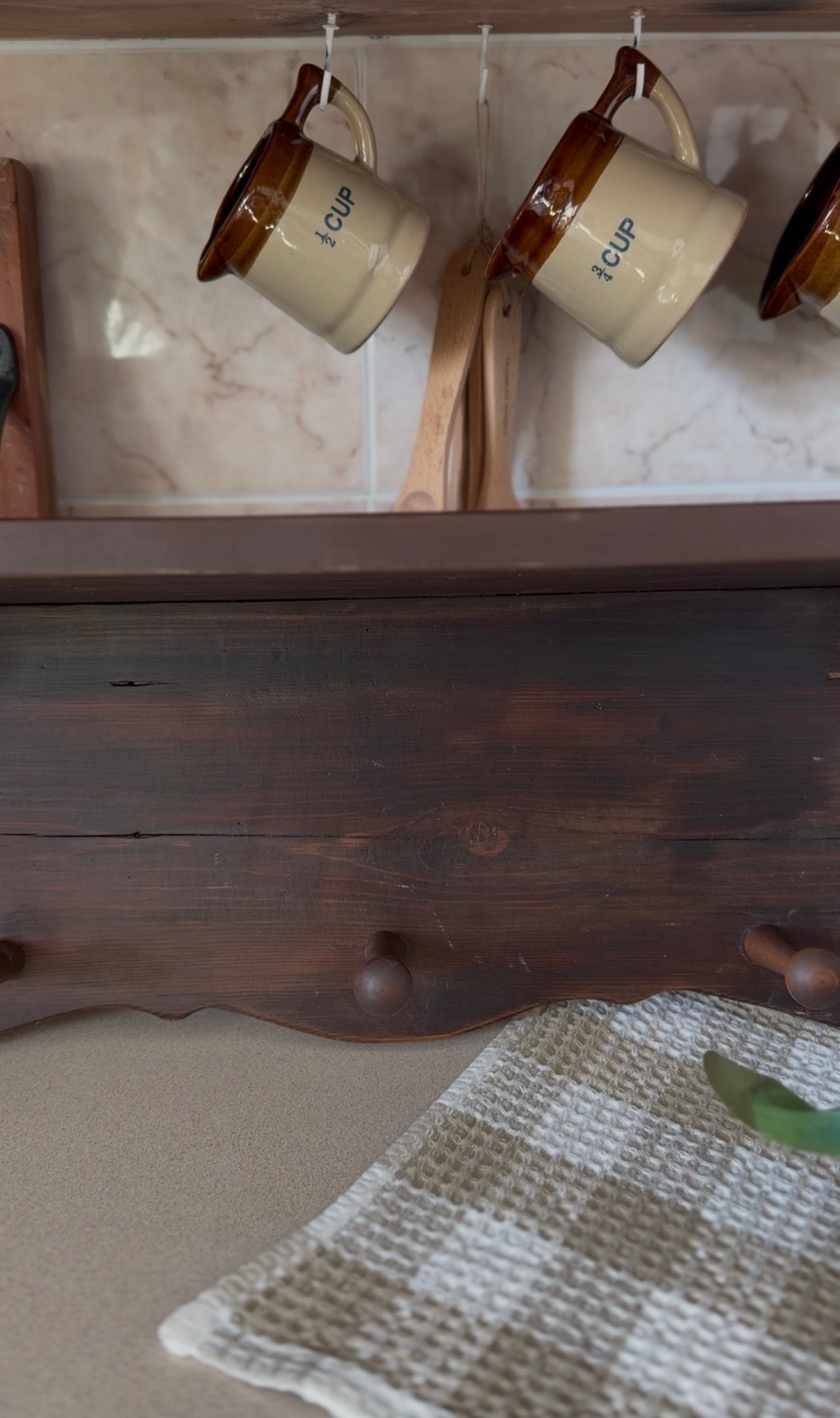 Wooden Shelf with Wrought Iron Corbels and Pegs