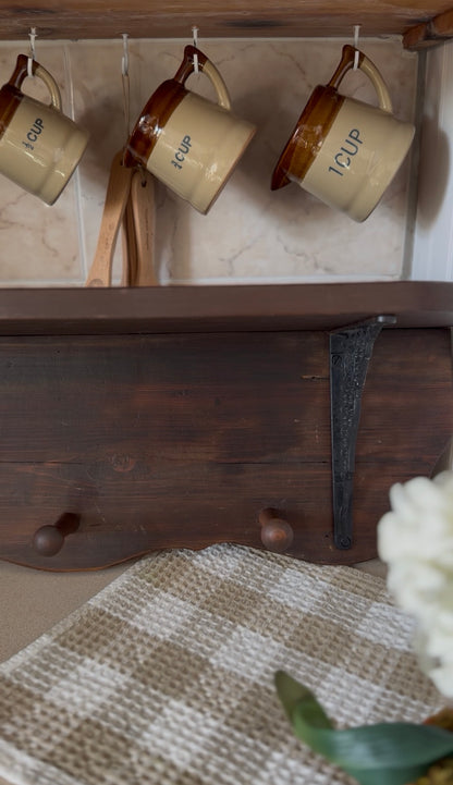 Wooden Shelf with Wrought Iron Corbels and Pegs