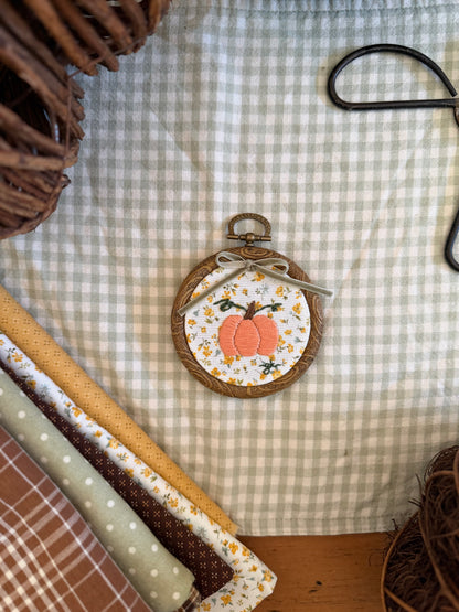 Pumpkin on Yellow Floral Fabric Mini Embroidery Magnet