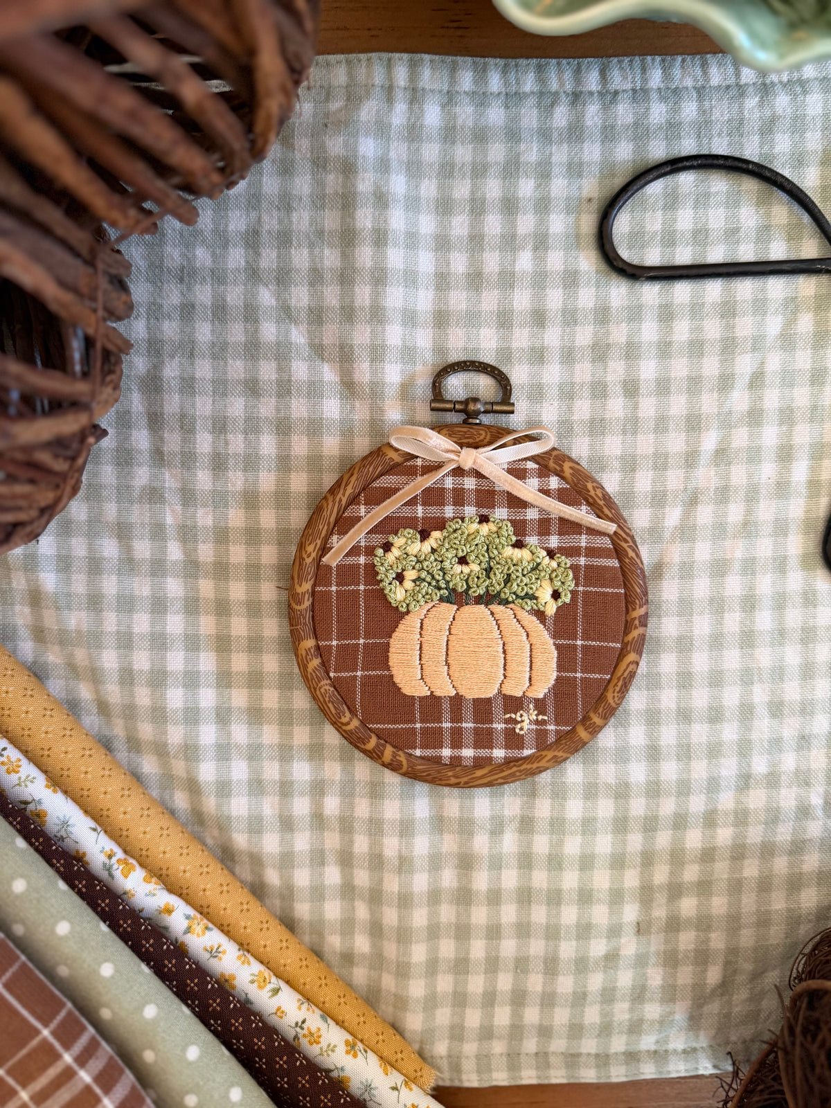 Pumpkin filled with Fall Flowers Embroidery Magnet