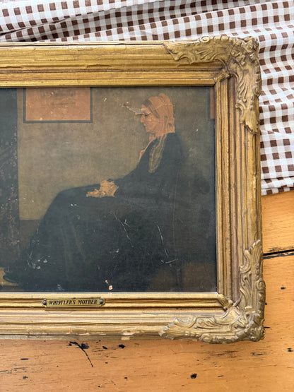 Vintage Art Print of the "Whistler's Mother" in a Chunky Ornate Gold Wooden Frame