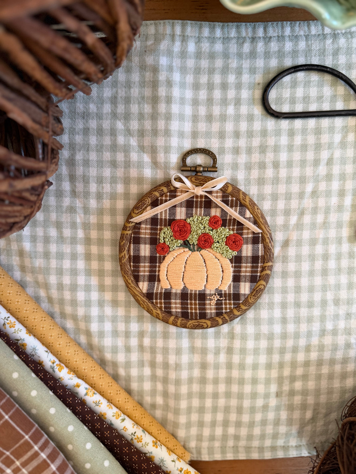 Pumpkin filled with Fall Flowers Embroidery Magnet