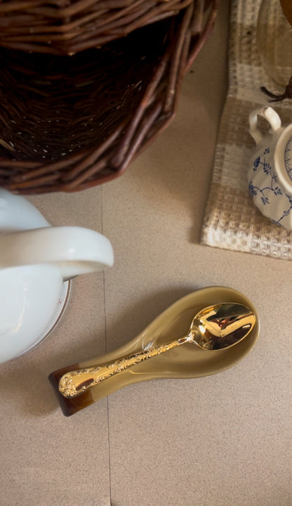 Brown Stoneware Spoon Rest