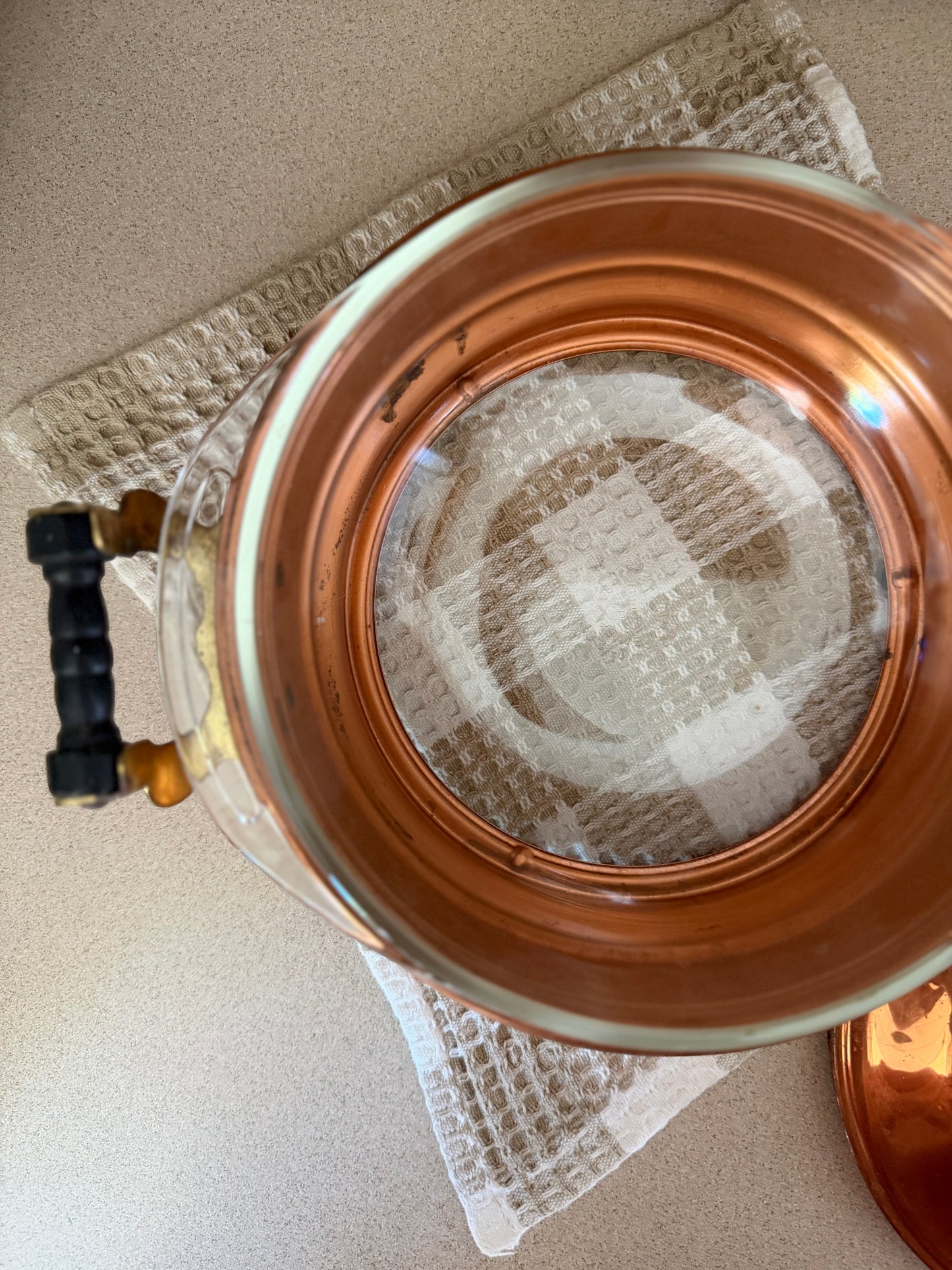 Pyrex Serving Dish with Copper Carrier and Lid