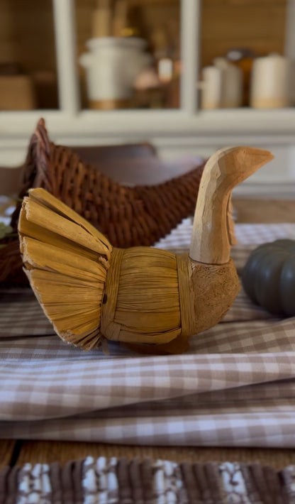 Vintage Straw and Wood Turkey