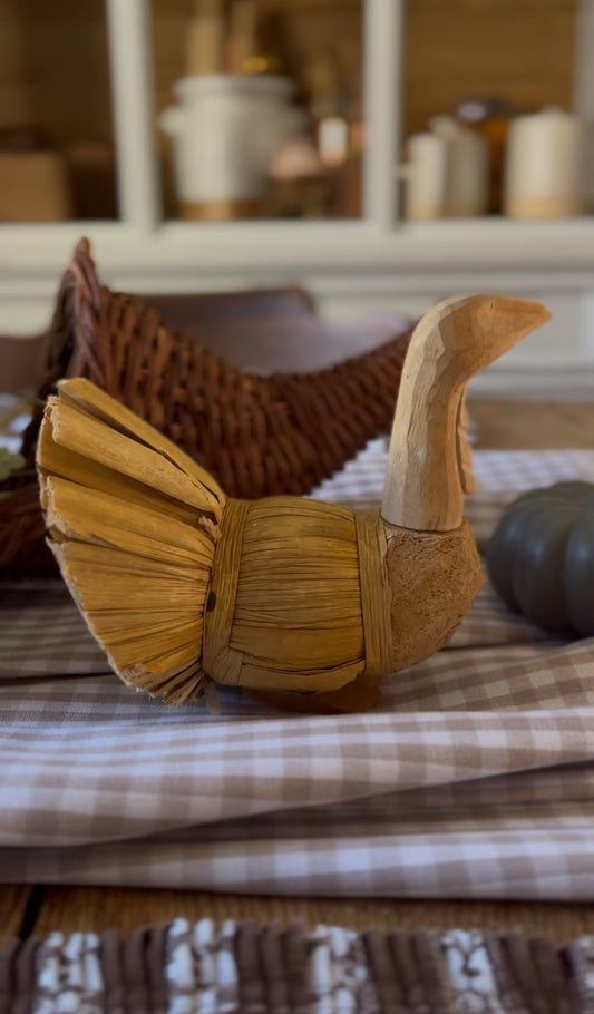 Vintage Straw and Wood Turkey