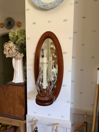Large Mirrored Wooden Sconce with Hurricane Globe