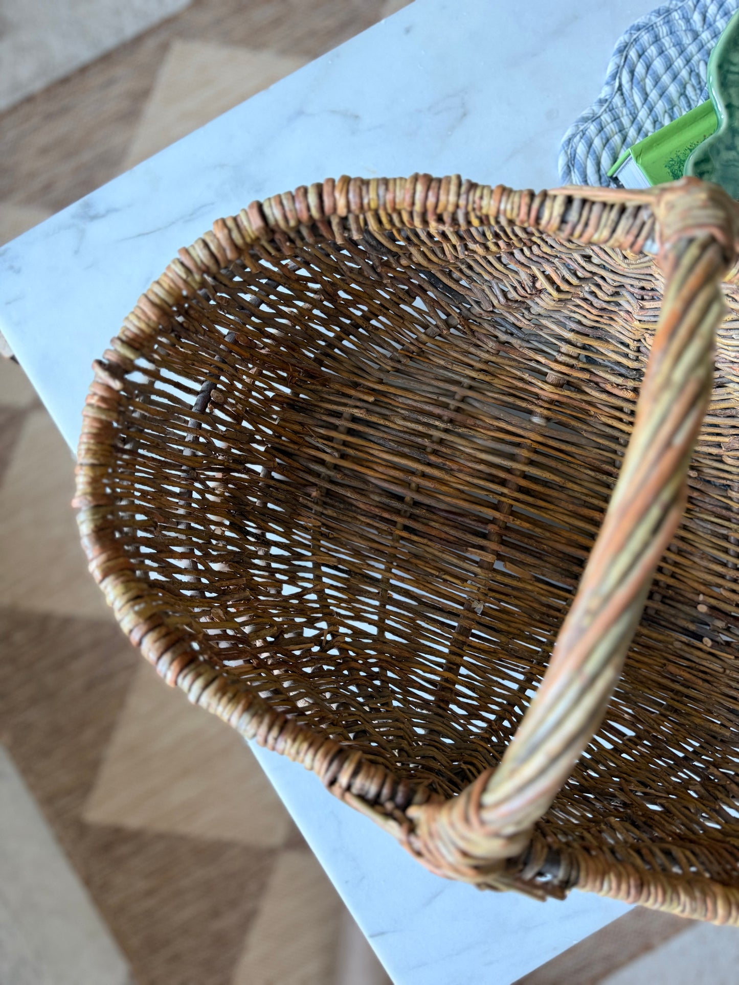 Hand-Woven Willow Buttocks Gathering Basket (flowers not included)