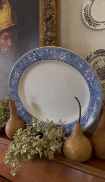 Soho Pottery Blue Transferware Platter with Gold Triming made in England