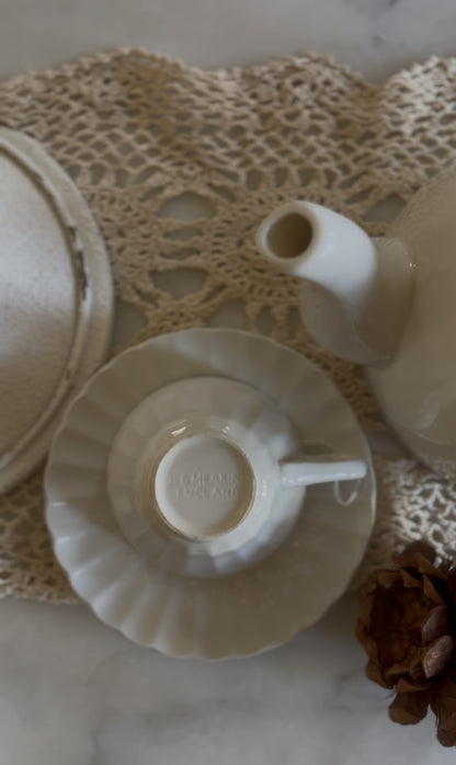 White Ironstone Ribbed Teacup and Saucer (5 left)