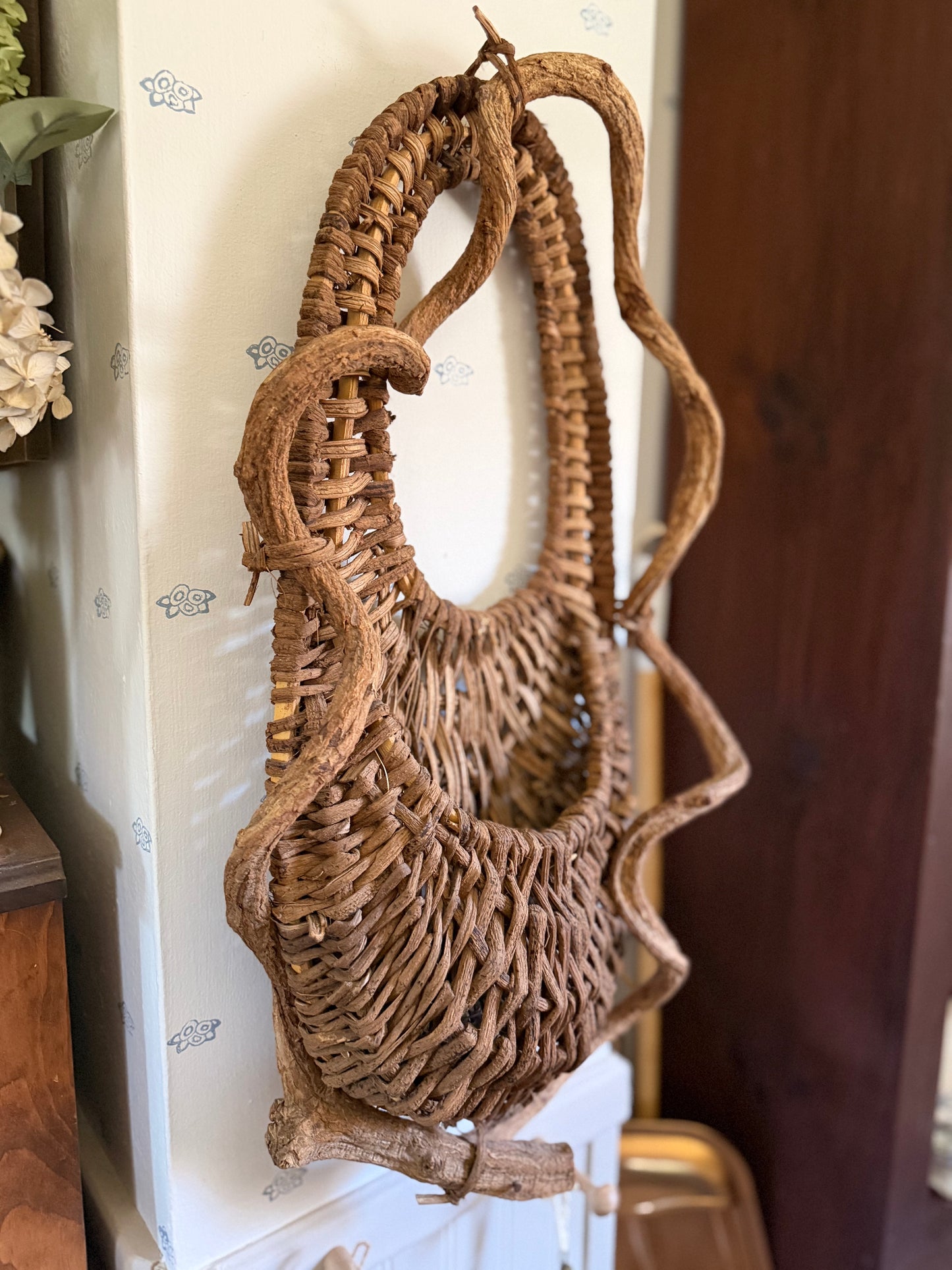 Handwoven Willow and Branch Hanging Basket