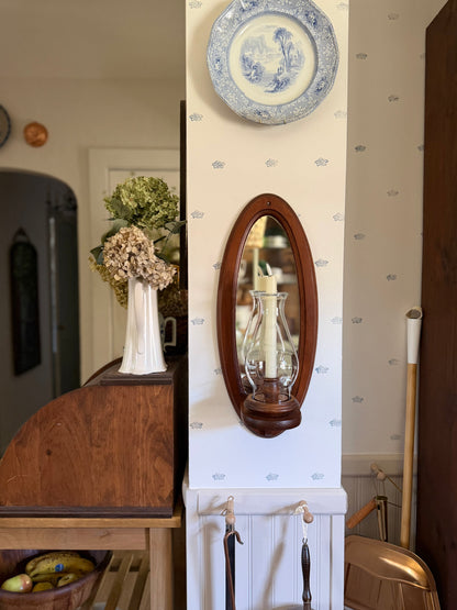 Large Mirrored Wooden Sconce with Hurricane Globe