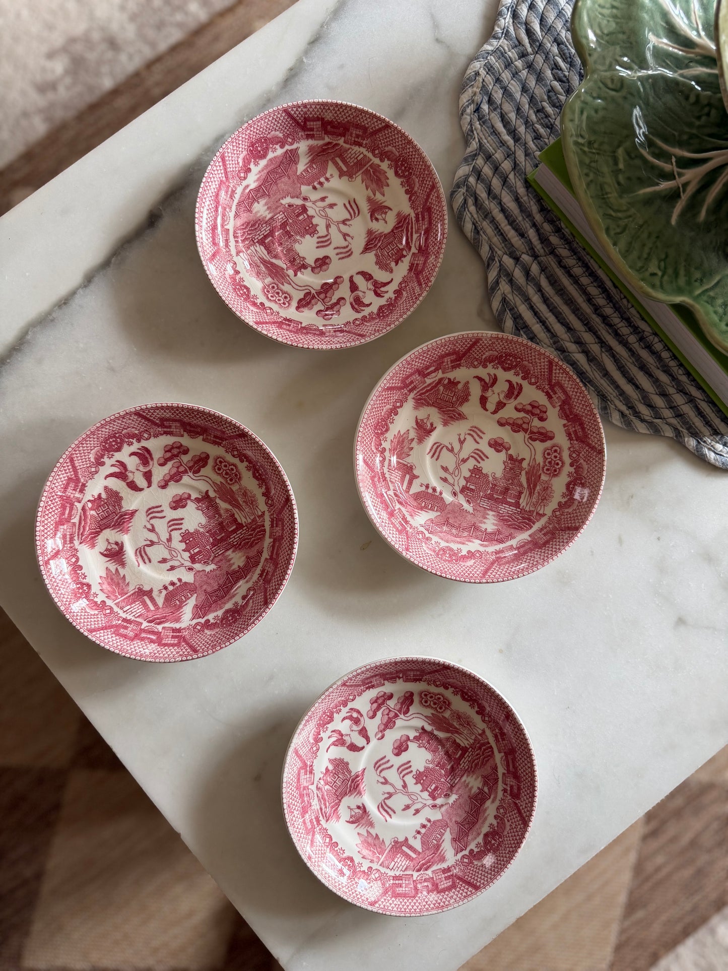 Red "Willow Pattern" Saucers made in Japan - (3 available)