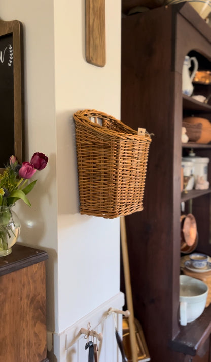 Light-Colored Wicker Hanging Basket