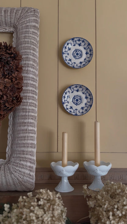 Milk Glass Scalloped Candle Holders with Grape Motif - Set of 2 (candles not included)