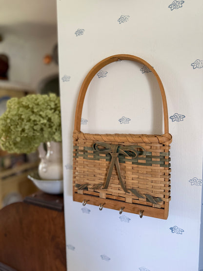 Wall Basket Key Holder with Green Accents