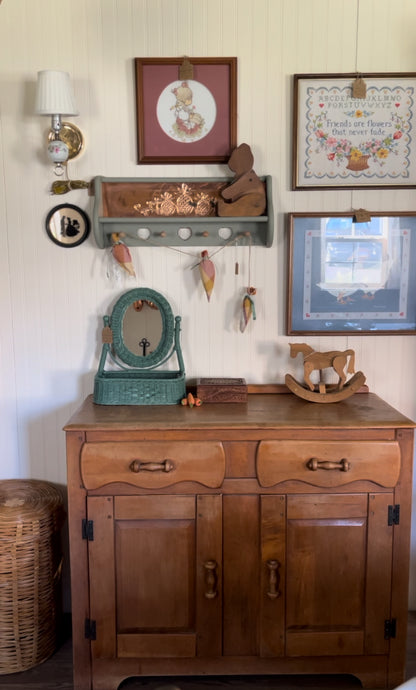 Refinished Solid Wood Shelf with Copper Backing and Pegs