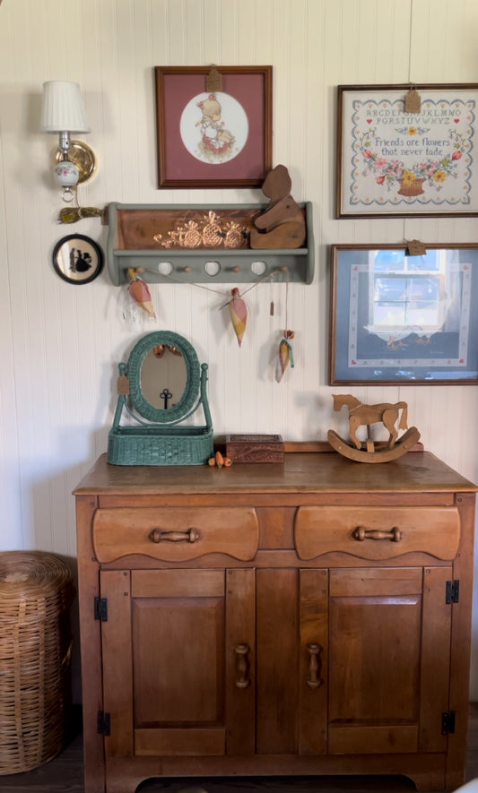 Refinished Solid Wood Shelf with Copper Backing and Pegs